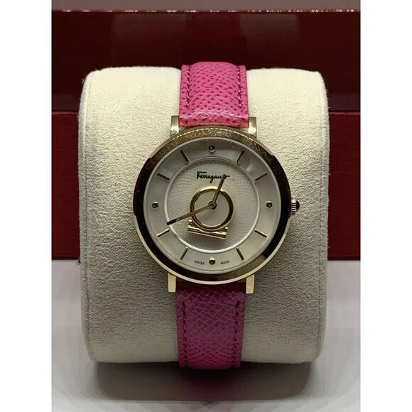 Ferragamo Women Pink Leather Analog White Dial Quartz Watch with Winder BL152 - Picture 3 of 12